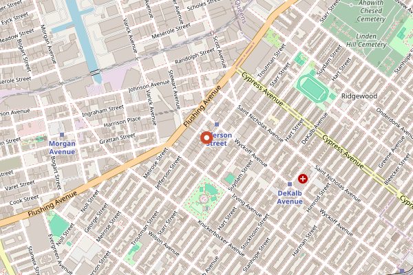 Map showing Kings County Brewers Collective in New York City