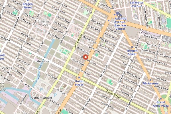 Map showing Threes Brewing in New York City