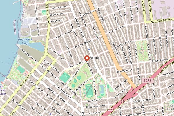 Map showing Five Leaves in New York City
