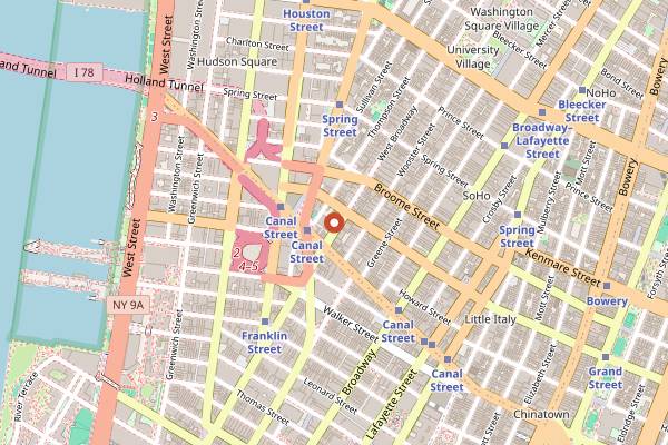 Map showing Soho Diner in New York City