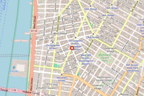 Map showing Bleecker Street Pizza in New York City