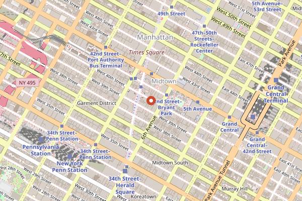 Map showing Handcraft Burgers and Brew in New York City
