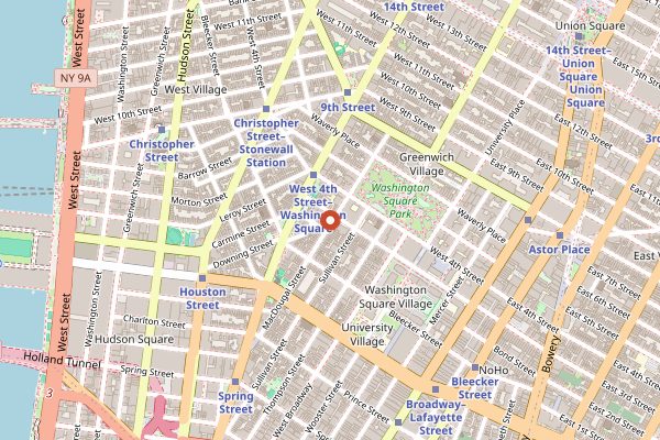 Map showing Mamoun's Falafel in New York City