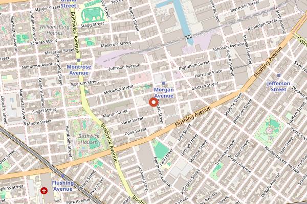 Map showing Roberta's in New York City