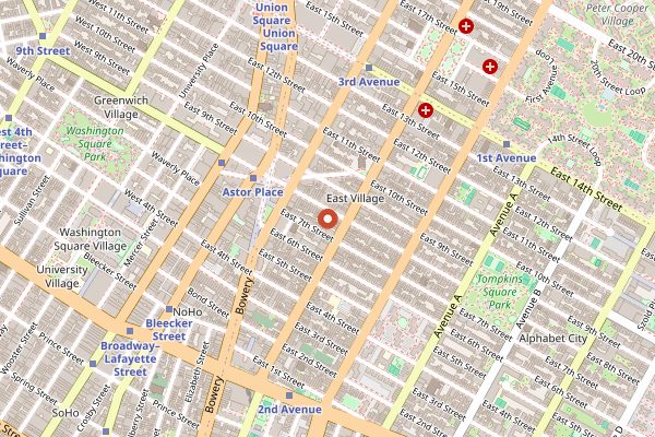 Map showing 2 Bros Pizza in New York City