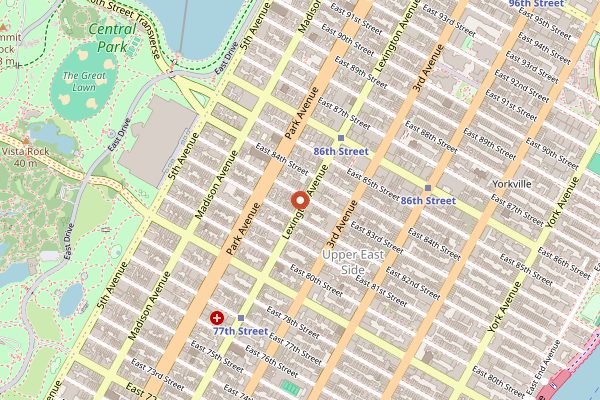 Map showing Lexington Candy Shop in New York City