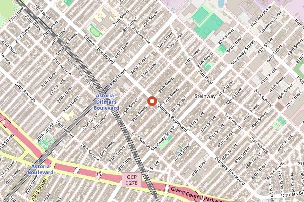 Map showing Queen's Room in New York City