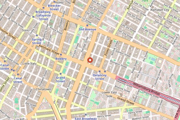 Map showing Russ & Daughters Cafe in New York City