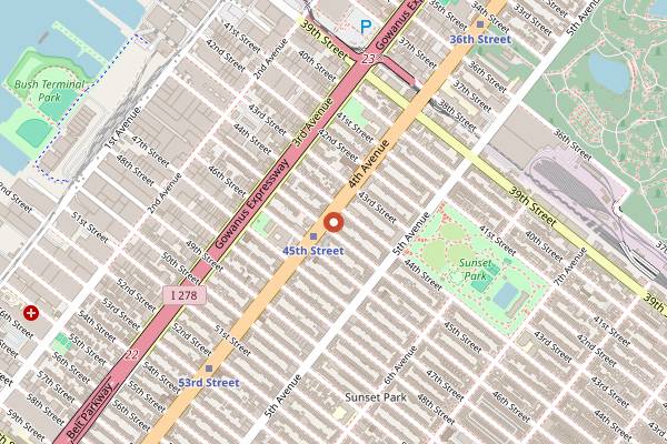 Map showing Yafa Cafe in New York City