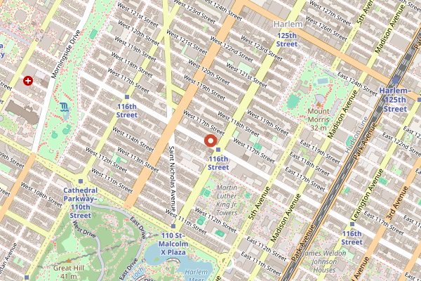 Map showing Amy Ruth's in New York City