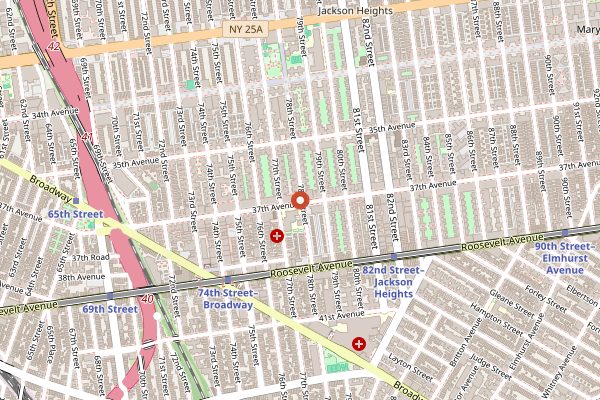 Map showing Arepa Lady in New York City
