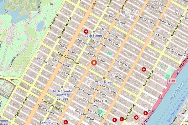 Map showing EJ's Luncheonette in New York City