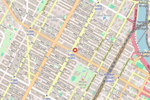 Map showing Red Rooster Harlem in New York City