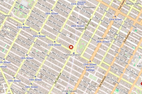 Map showing La Scuola at Eataly Flatiron in New York City