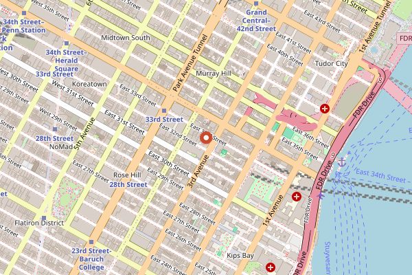Map showing 2nd Ave Deli in New York City