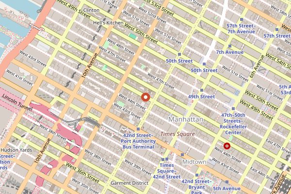Map showing Ninth Avenue International Food Festival in New York City