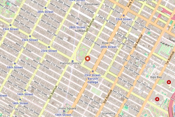 Map showing Eleven Madison Park in New York City