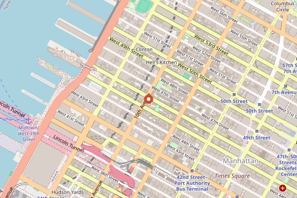Map showing Kochi in New York City