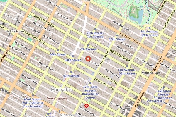 Map showing Le Bernardin in New York City
