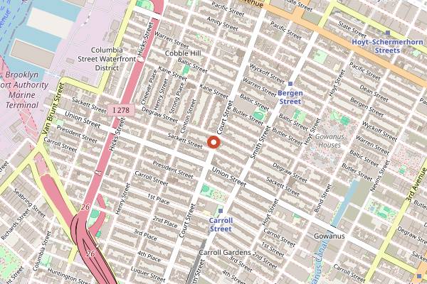Map showing Cobble Hill Coffee Shop in New York City