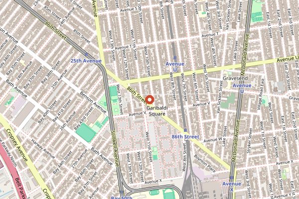 Map showing L&B Spumoni Gardens in New York City