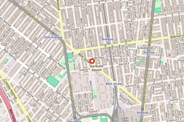 Map showing L&B Spumoni Gardens in New York City