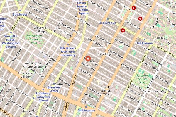 Map showing McSorley's Old Ale House in New York City