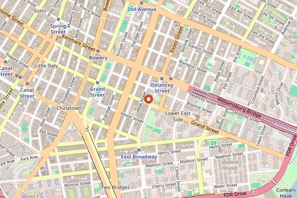 Map showing Essex Market in New York City