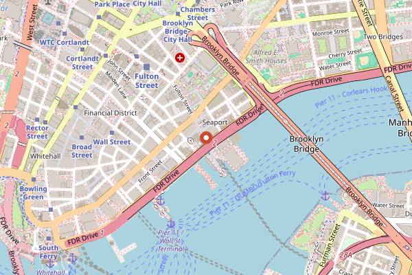 Map showing Fulton Stall Market in New York City