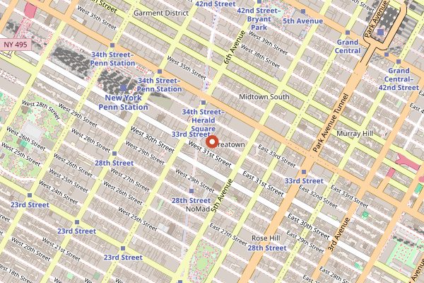 Map showing H Mart Koreatown in New York City