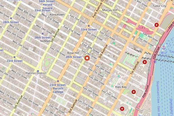 Map showing Kalustyan's in New York City