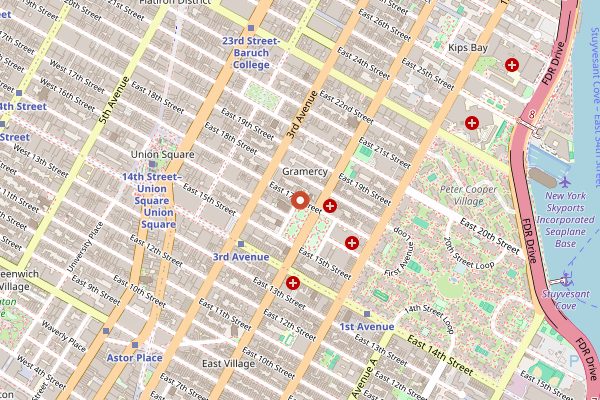 Map showing Union Square Greenmarket in New York City