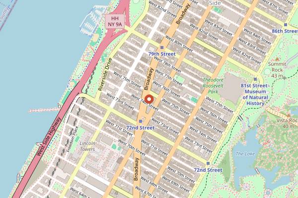 Map showing Beacon Theatre in New York City