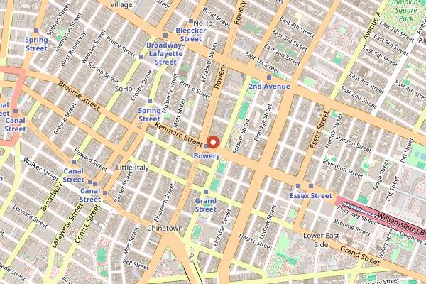 Map showing Bowery Ballroom in New York City
