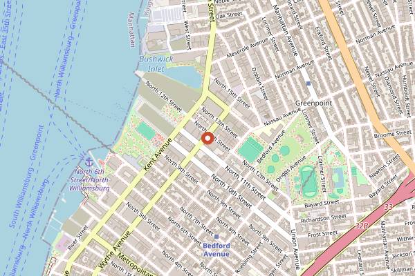 Map showing Brooklyn Bowl in New York City