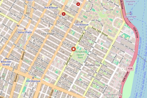Map showing Doc Holliday's in New York City