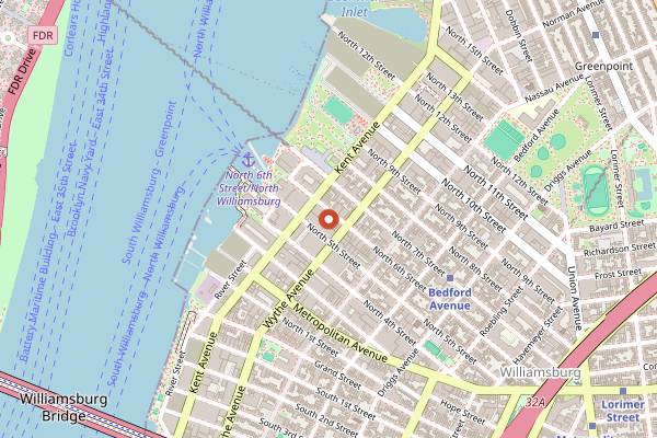 Map showing Music Hall of Williamsburg in New York City