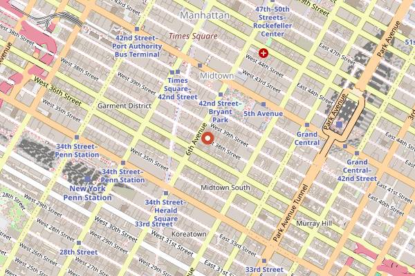 Map showing Refinery Rooftop in New York City