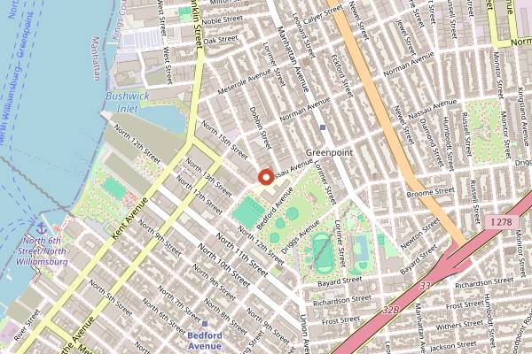 Map showing The Lot Radio in New York City