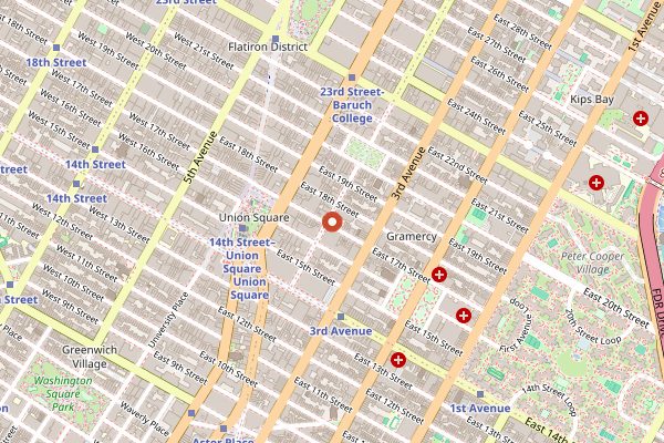 Map showing Casa Mono in New York City