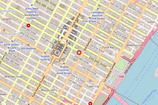Map showing Grand Central Oyster Bar in New York City