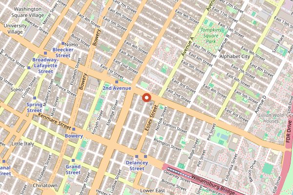 Map showing Katz's Delicatessen in New York City