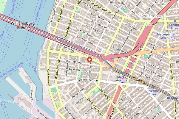 Map showing Peter Luger Steak House in New York City