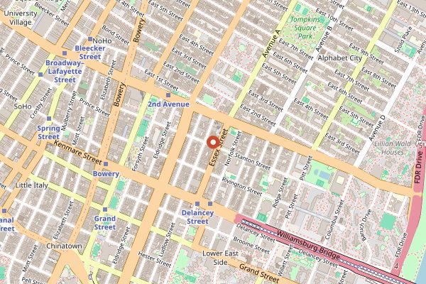 Map showing Sammy's Roumanian Steakhouse in New York City