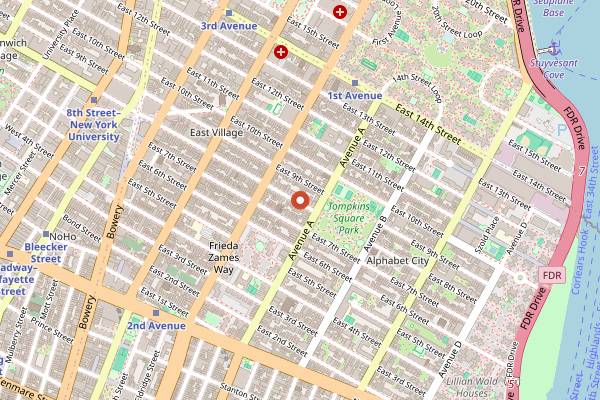 Map showing Crif Dogs in New York City
