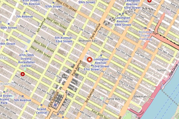 Map showing Uncle Gussy's in New York City