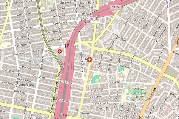 Map showing Shangri-La Vegan on Telegraph in Oakland