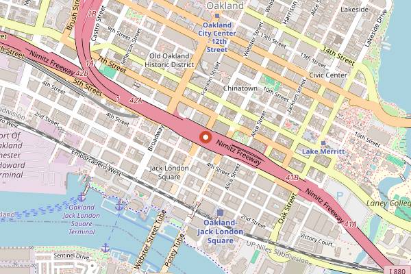 Map showing Heinold's First and Last Chance Saloon in Oakland