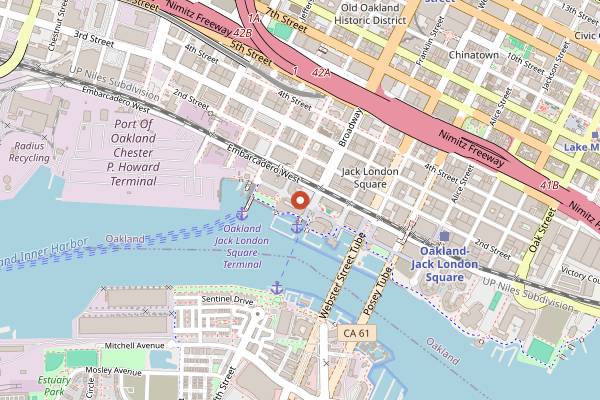 Map showing Jack London Square Farmers Market in Oakland