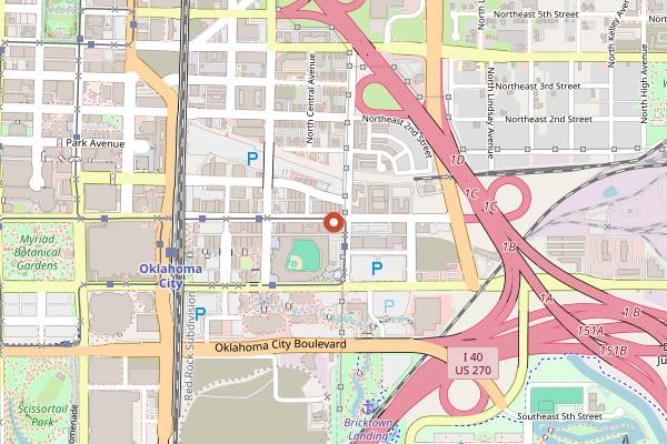 Map showing Bricktown Blues, Brews and BBQ Festival in Oklahoma City